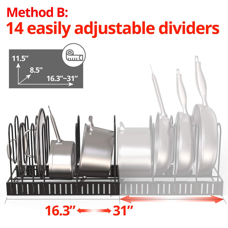 Expandable Pot Rack Organizer With 4 Diy Storage Positions, Length Adjustable And Max