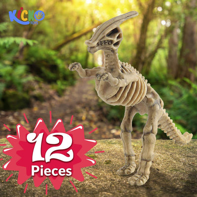 Kicko Assorted Dinosaur Fossil Skeleton 3D Toys - 6 to 7 Inch Figures -12 Pieces -