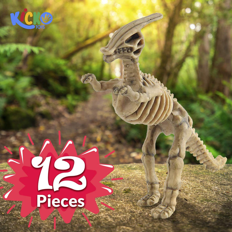 Kicko Assorted Dinosaur Fossil Skeleton 3D Toys - 6 to 7 Inch Figures -12 Pieces -