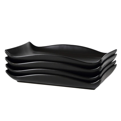 Bruntmor 10"x7" Set Of 4 Curvy Stylish Design Serving Trays Modern Plates Rectangular