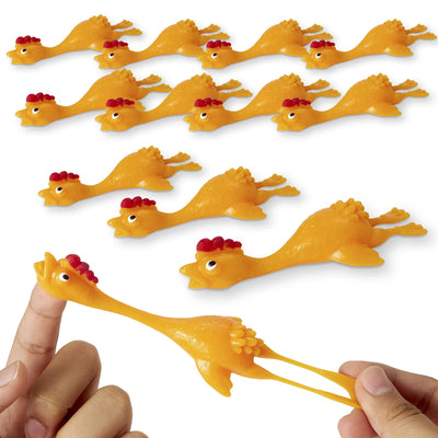 Kicko Rubber Chicken Slingshots - 12 Pack - Colored, Elastic Toy Flingers - for Party