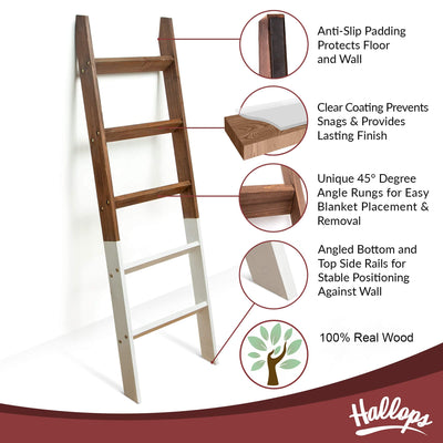 Hallops Blanket Ladder 5 ft. Wood Rustic Decorative Quilt Ladder. Farmhouse Ladder White