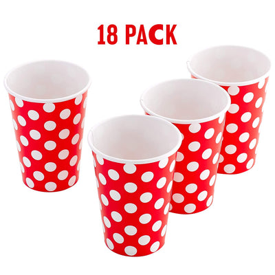 Kicko Ruby Red with White Polka Dots Paper Cups - 18 Pack - 12 Oz. - Disposable Drinkware