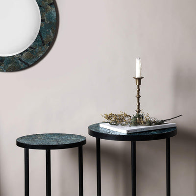 Mosaic Black Metal Round Side Table - Plant Stand - Bistro Table - Glass Top