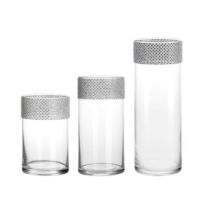 Glass Cylinder Vases with Sparkling Rhinestone Set of 3 Decorative Centerpieces for Home