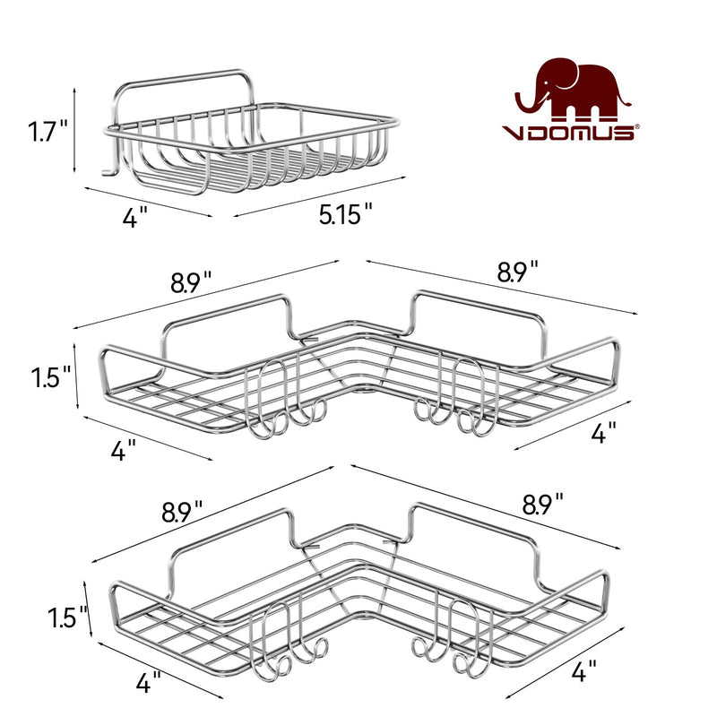 Vdomus Corner Shower Caddy Shelf, No Drilling Traceless Adhesive Rust Proof Stainless