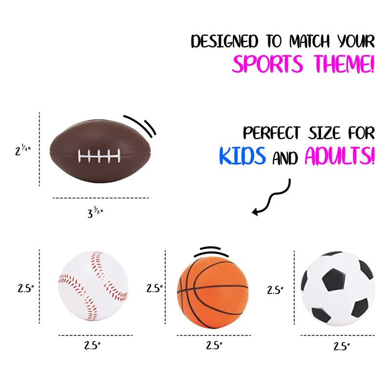 Set Of 24 Sports 2.5" Stress Balls - Includes Soccer Ball, Basketball, Football, Baseball