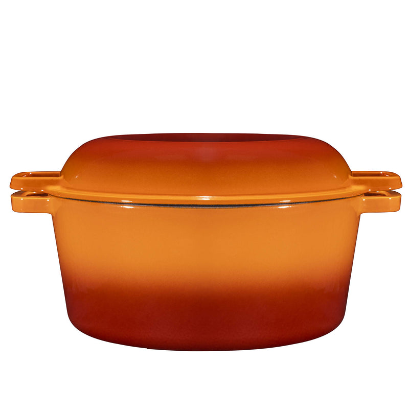 Bruntmor Pre-Seasoned 2 In 1 Cast Iron Pan 5 Quart Double Dutch Oven Set and Domed 10 inch