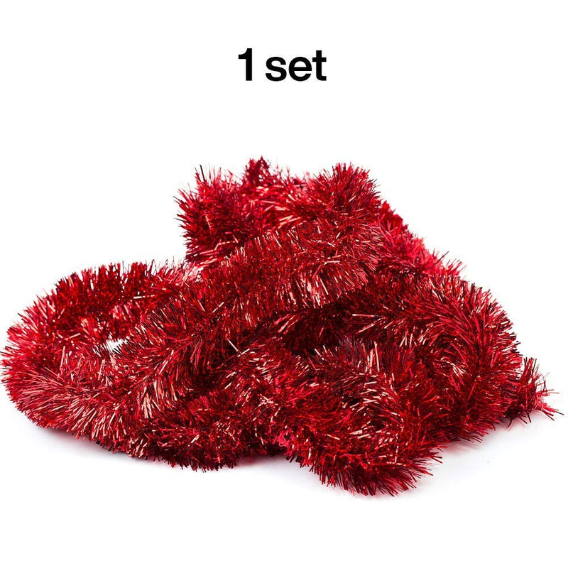 Kicko Tinsel Garland - 2.4 inches x 30 Foot Long Glittery Wreath in Metallic Red Color