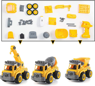 Toy Trucks | Take Apart Toys With Electric Drill | Converts To Remote Control Car | 3 In