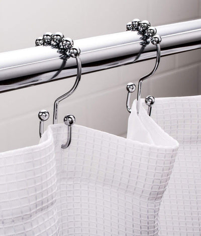 Shower Curtain Rings Hooks - Chrome Finish - Premium 18/8 Stainless Steel - Double Hooks