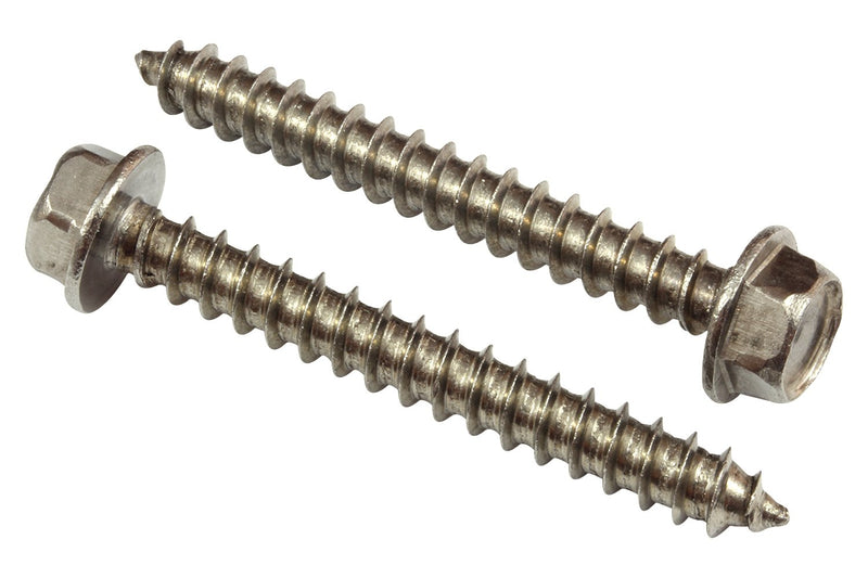 14 X 2" Stainless Indented Hex Washer Head Screw, (25 pc), 18-8 (304) Stainless Steel