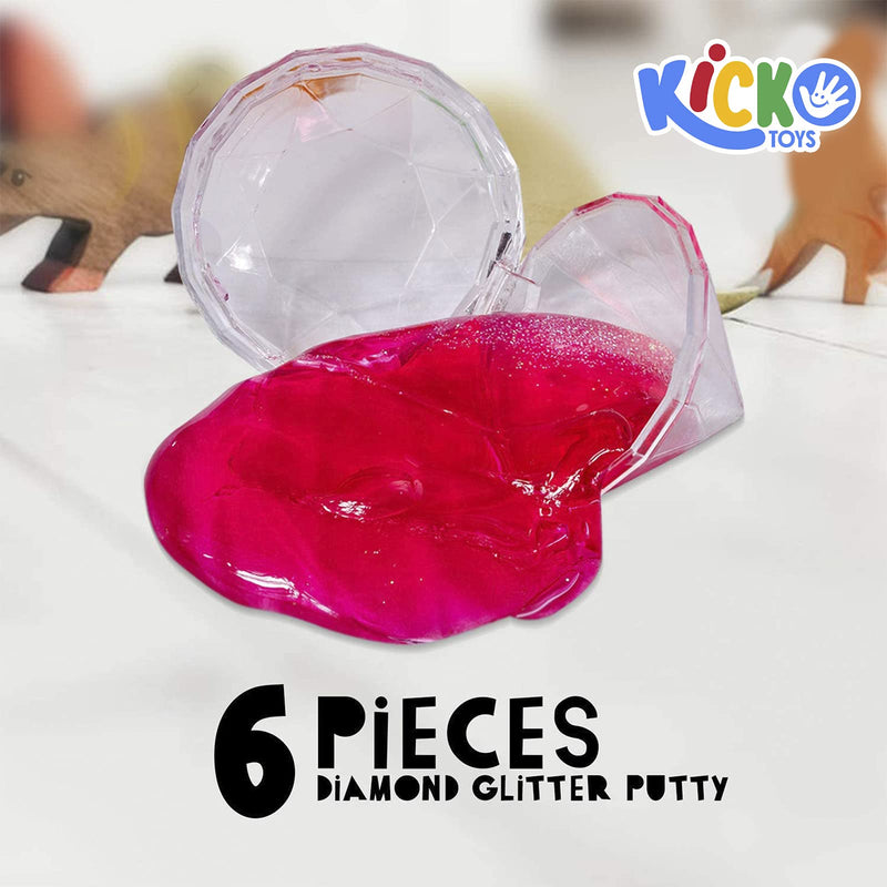 Kicko Diamond Glitter Putty - 6 Pack Assorted Color Putty in Gem Shaped Container