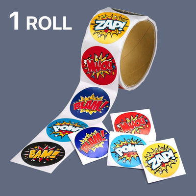 Kicko Superhero Stickers Roll for Kids - Assorted Word Cutouts Sheets - Party Favors, Game