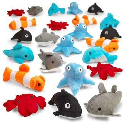 Kicko Sea-Life Plush Toys - 3 Inches - 24 Assorted Pieces - for Kids, Babies, Adults