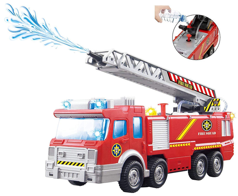 Top Race Fire Engine Truck with Water Pump Spray, Extending Rescue Ladder, and Flashing