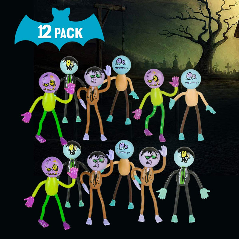 Kicko Bendable Zombies - Pack of 12 Assorted Mini Stretchy Monster Action Figures for Kids