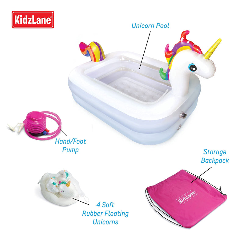 Kidzlane Unicorn Pool for Kids with Unicorn Pool Toys | Small Inflatable Kiddie Pool