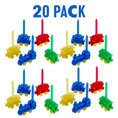 Kicko Birthday Candles with Train Holders - 20 Pack - 2.5 Inch - Multicolored, Rainbow