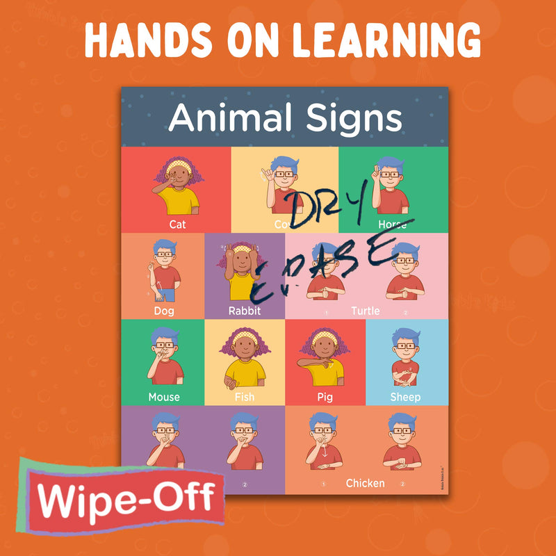 Sign Language Posters for Classroom - 3 Pack Includes: Family, Clothes, and Animal Sign