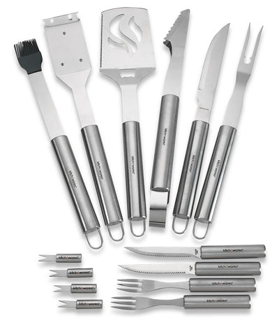 Kitch N' Wares 16 Piece Stainless Steel BBQ Accessories Tool Set - Includes Aluminum