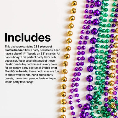 Kicko Mardi Gras Beads Necklace - 288 Pieces Metallic Bulk Party Favor Beaded Necklace