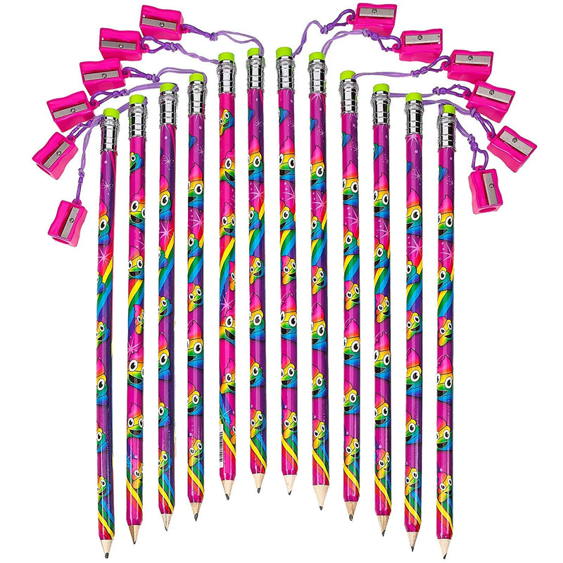 Kicko Mega Magical Rainbow Pencil with Sharpener - 12 Pack - 15 Inches - Jumbo School