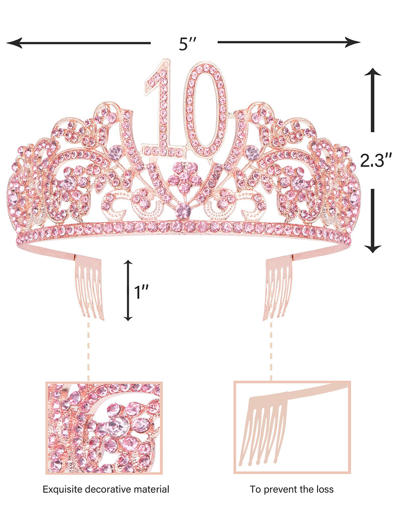 10th Birthday,10th Birthday Decorations for Girls,10th Birthday Tiara and Sash,10th