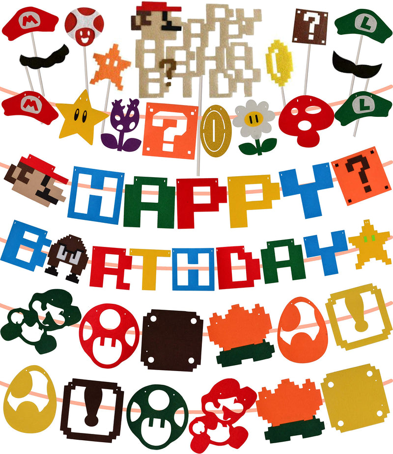 Super Mario Happy Birthday Banners, Mario Party Birthday Supplies Decoration, Super Mario