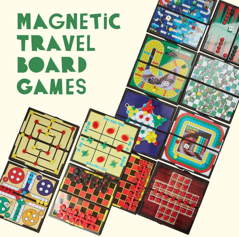 Kicko Magnetic Travel Board Games - 12 Pack - Popular Games Include Checkers, Chess