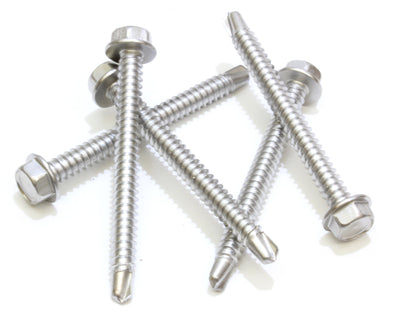 14 X 3'' Hex Washer Head Self Drilling Screws, (50 pc) 410 Stainless Steel Self Tapping