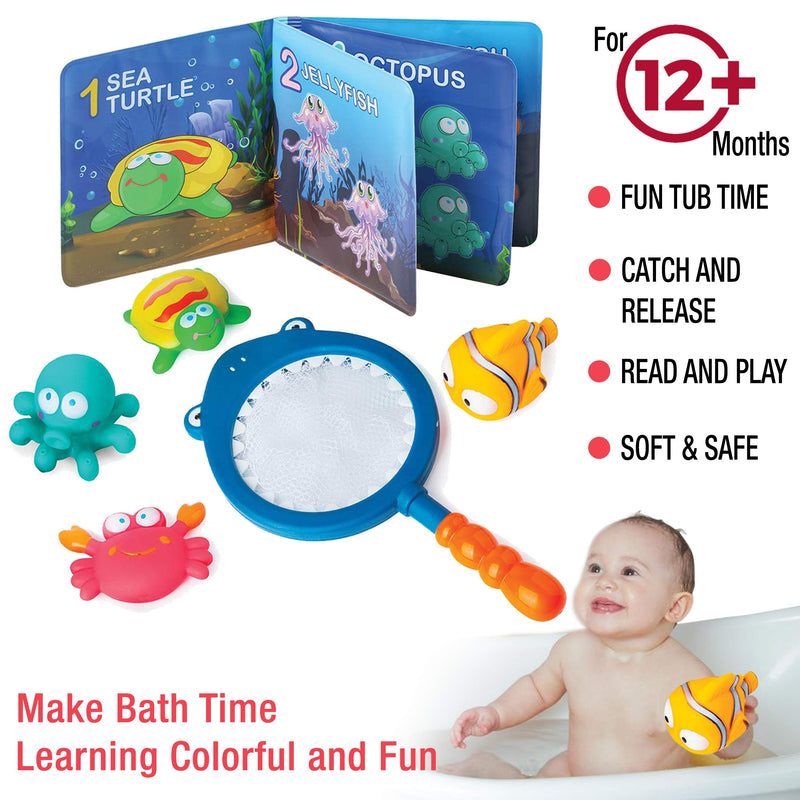 BUILD ME Baby Bath Book and Squirt Toys with Shark Net - Educational Waterproof Counting