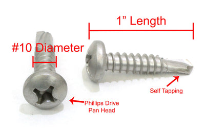 10 x 1" Self Tapping Stainless Steel Metal Screw, (100 Pack) Phillips Pan Head Self