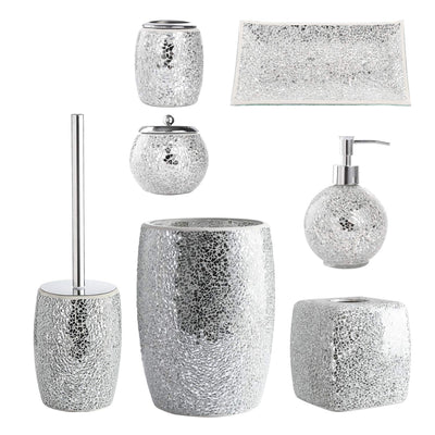 Toilet Brush Set | Toilet Bowl Brush And Holder | Bathroom Accessory Set | Silver Mosaic