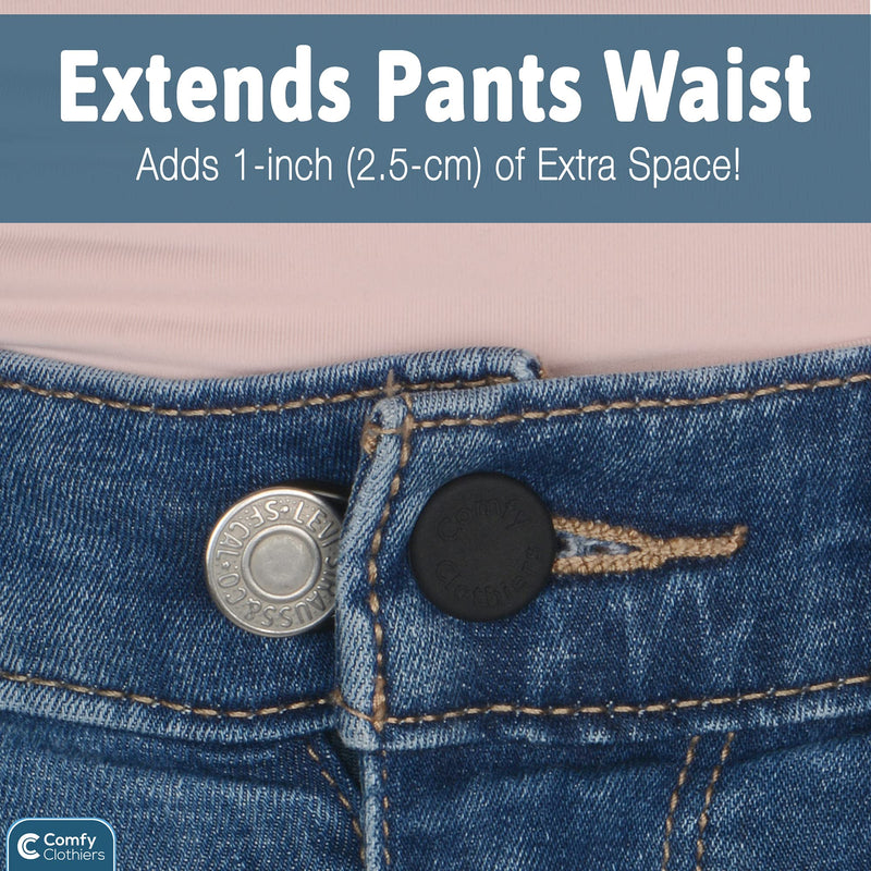 Flexible Button Waist Extenders For Pants (6-Pack Black) Men And Womens Pants,