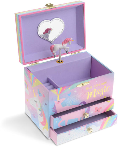 Jewelkeeper Cotton Candy Unicorn Music Box & Little Girls Jewelry Set - 3 Unicorn Gifts