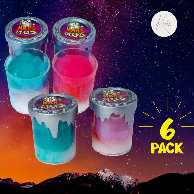 Kicko Marbled Glow in The Dark Slime Putty Cups Mars Mud - 6 Pack Gooey Slimy Feeling