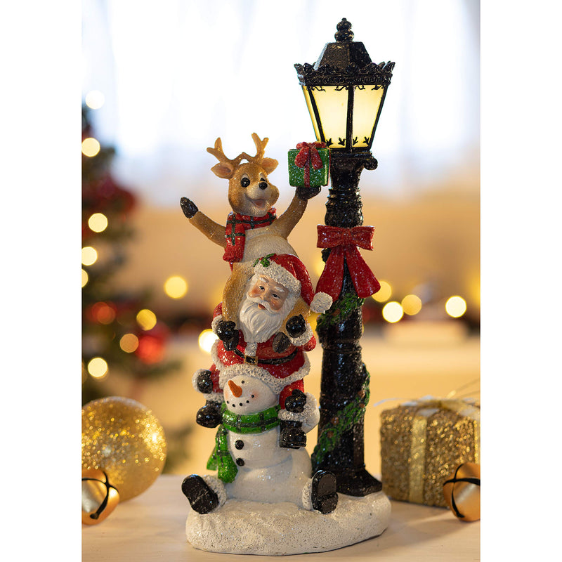 VP Home Santa and Friends Christmas Trio with Glowing LED Lamppost Holiday