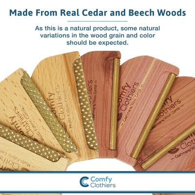 Cedar Wood Cashmere Comb & Beech Wood Sweater Shaver Comb Combo Pack