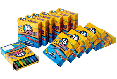 Kicko Crayon Set - 12 Packs with 16 Pieces Assorted Coloring Wax Sticks in Each Pack