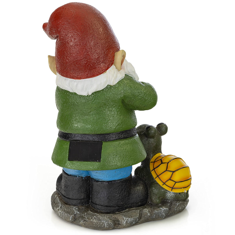 VP Home Fiddler Gnome with Glowing Turtle Solar Powered LED Outdoor Decor Garden