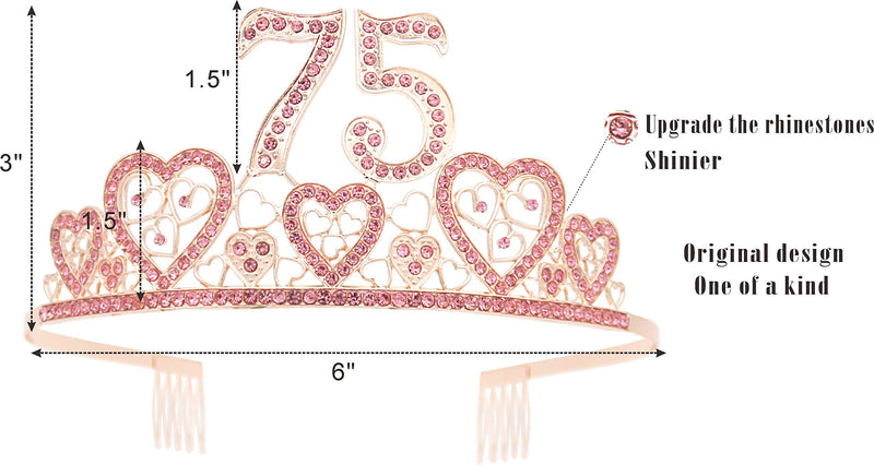 75th Birthday Pink Tiara for women, 75th Birthday Sash and Crown, 75th Sash Birthday