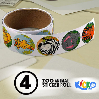 Kicko Zoo Animal Sticker Roll for Kids - 4 Rolls - 400 Assorted Stickers - Party Favors