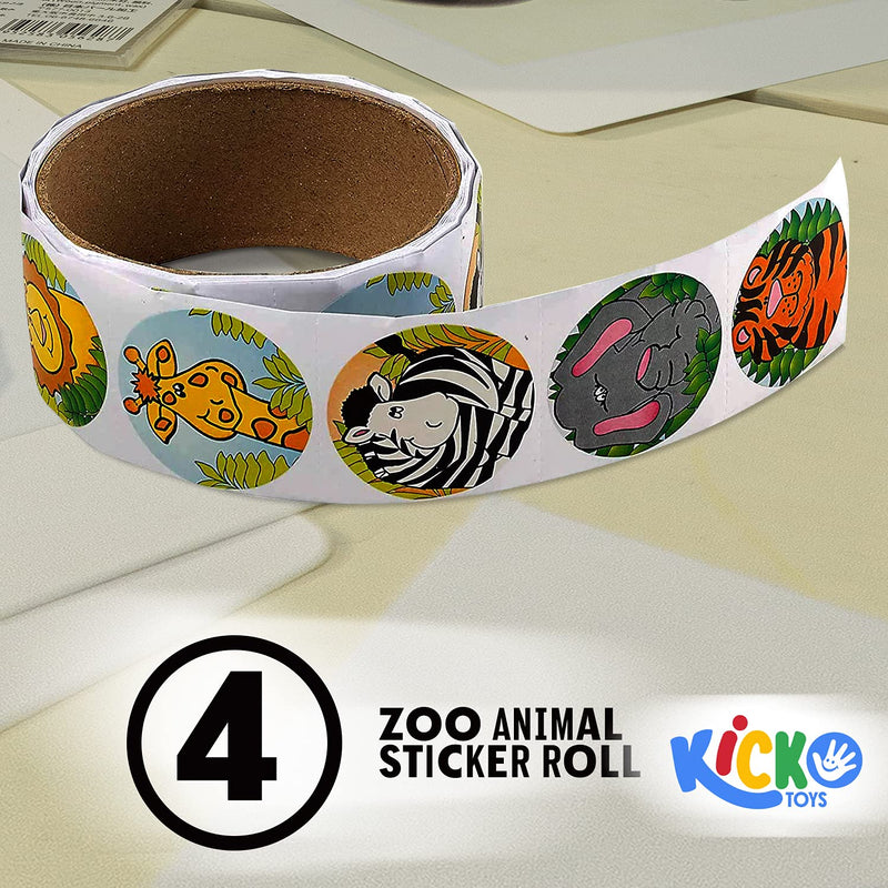 Kicko Zoo Animal Sticker Roll for Kids - 4 Rolls - 400 Assorted Stickers - Party Favors