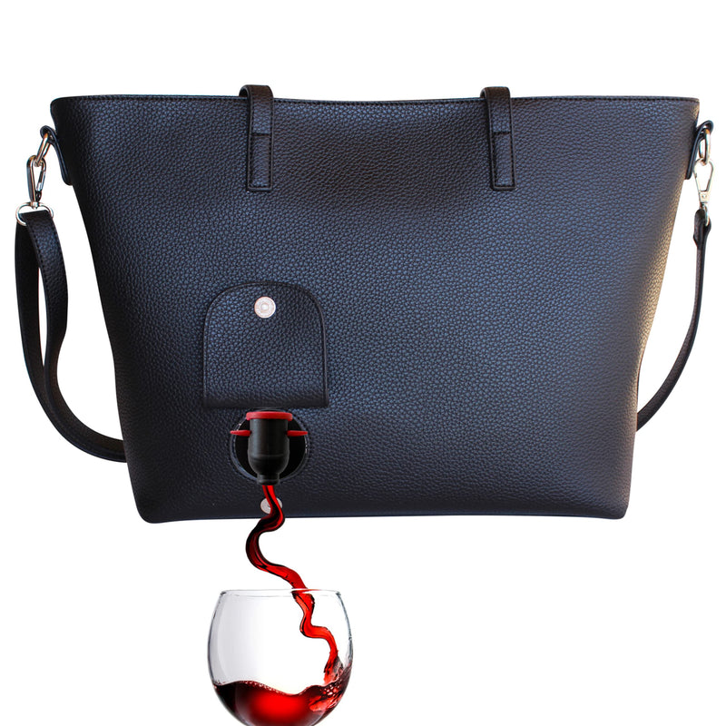 Classic Tote Bag Gift Bundle - Vegan Leather Wine Purse With Hidden Spout