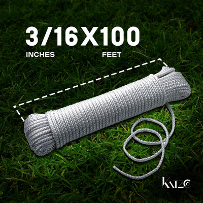 Katzco Nylon Twisted Braided Rope - 2 Pack - 3/16 Inch x 100 Foot Anchor Rope -