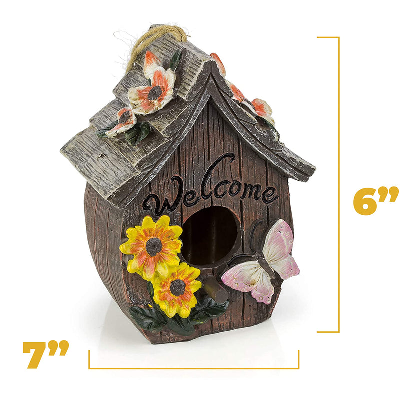 Butterfly And Flowers Welcome Decorative Hand-Painted Bird House