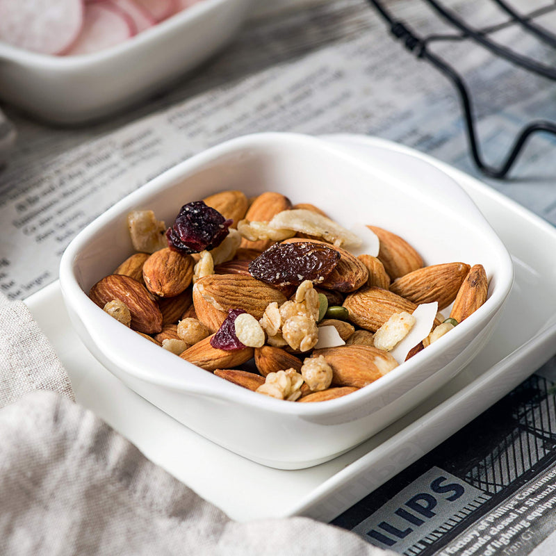 4-Piece Set - Tray with Three compartment serving Square Bowls, Porcelain Serving Set