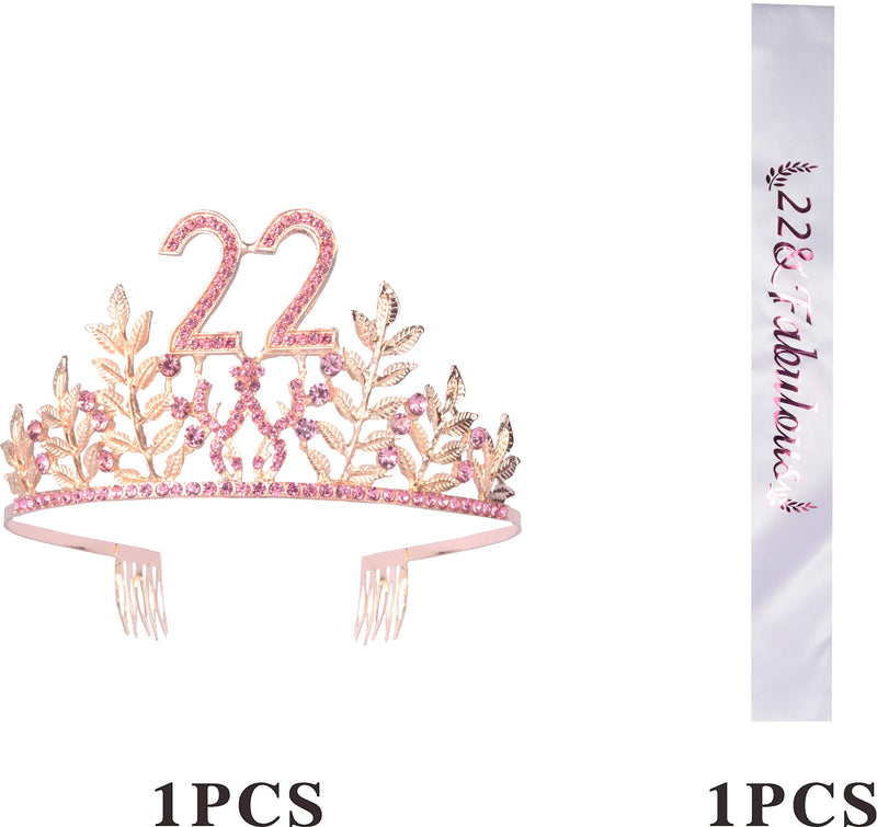 22nd Birthday Gifts for Girls, 22nd Birthday Tiara and Sash, 22 Fabulous Sash and Crystal