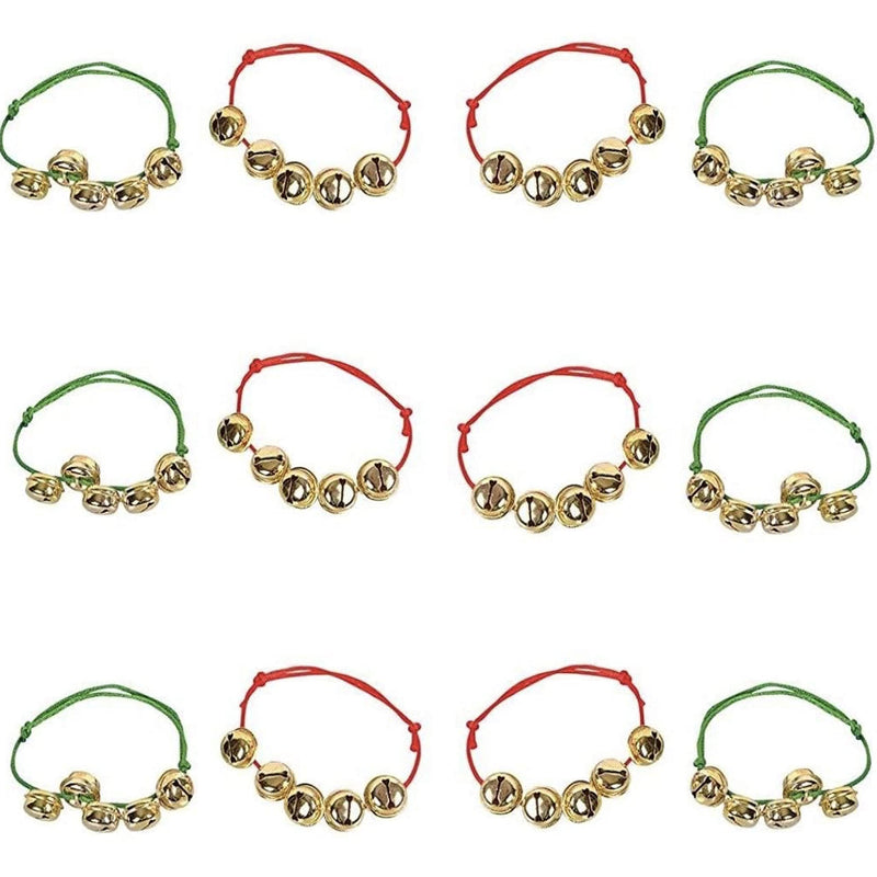 Bulk Jingle Bell Christmas Bracelets Red and Green Adjustable Bracelets for Christmas